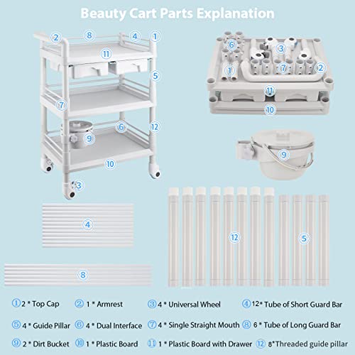 Rolling Utility Cart,Qiwey Medical Utility Cart with Drawers,3-Tier Esthetician Cart with Wheelsfor Beauty Salon SPA Commercial Hospital Office L