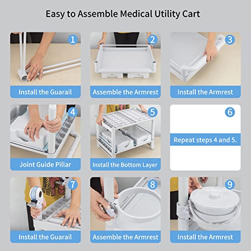 Rolling Utility Cart,Qiwey Medical Utility Cart with Drawers,3-Tier Esthetician Cart with Wheelsfor Beauty Salon SPA Commercial Hospital Office L