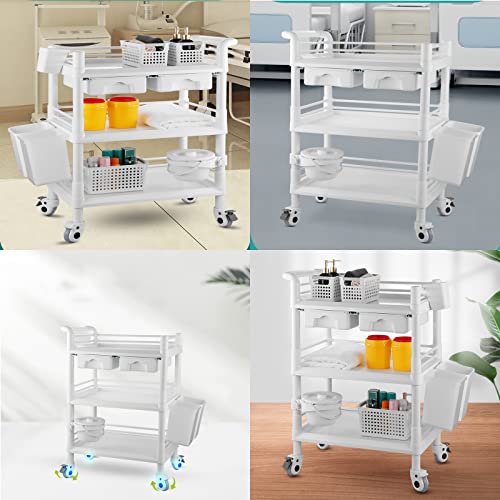 Rolling Utility Cart,Qiwey Medical Utility Cart with Drawers,3-Tier Esthetician Cart with Wheelsfor Beauty Salon SPA Commercial Hospital Office L