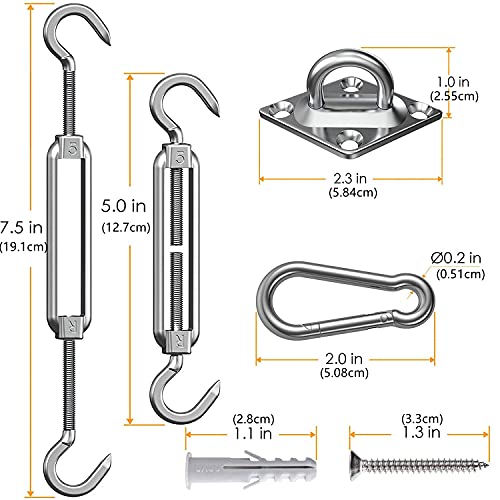 Yeahbo Garden Sail Fixing Kit, M5 Sun Shade Sail Fixing Kit for Square and Triangle, Rectangle, 316 Stainless Steel Fixing Hardware Accessories K